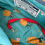 Inside shot of upcycled tote bag, with pineapple-themed textile inside.